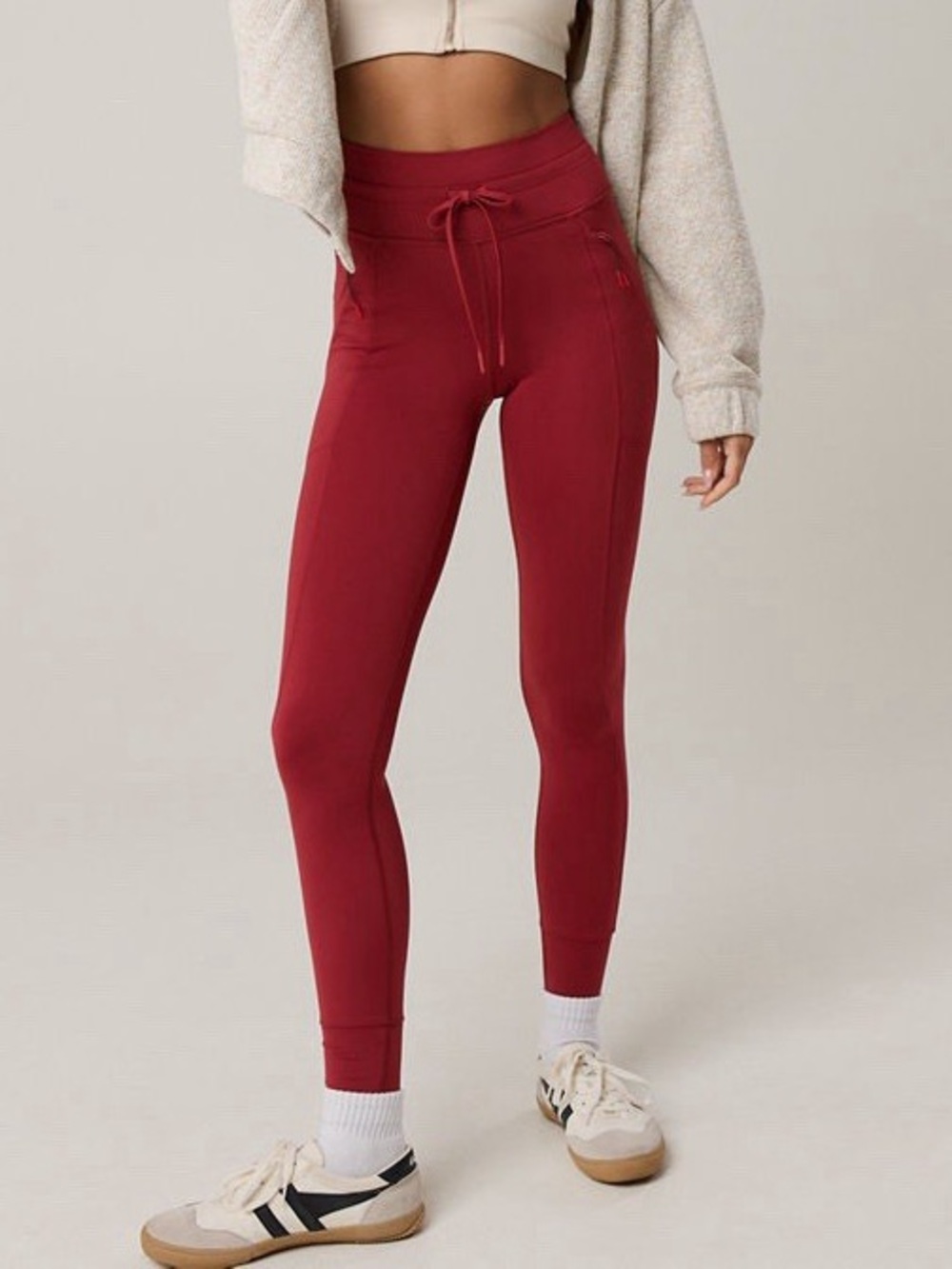Offline by Aerie Warmup Leggings Hi-Rise Long Inseam Red Drawstring Joggers